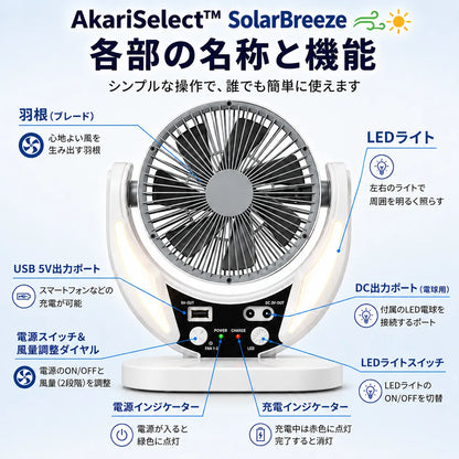 AkariSelect™ SolarBreezeソーラー充電式扇風機