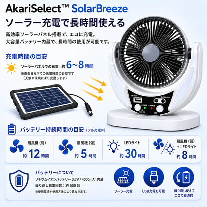 AkariSelect™ SolarBreezeソーラー充電式扇風機