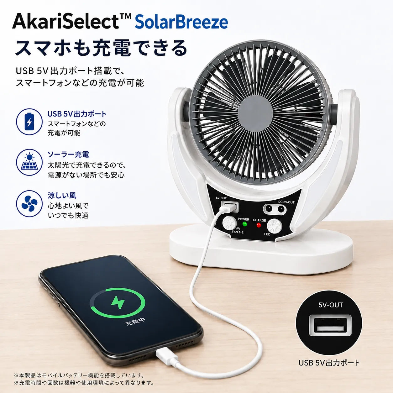 AkariSelect™ SolarBreezeソーラー充電式扇風機